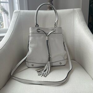 MILLY White Leather Bucket Bag